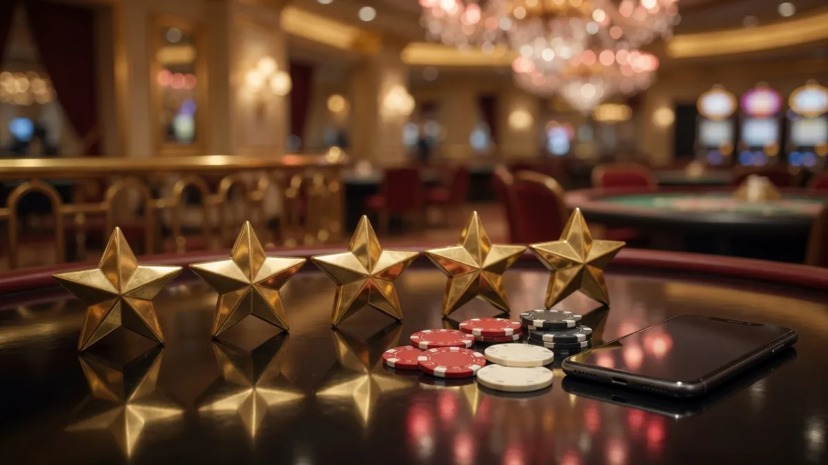 Cinque stelle dorate sopra un tavolo da casinò: recensioni